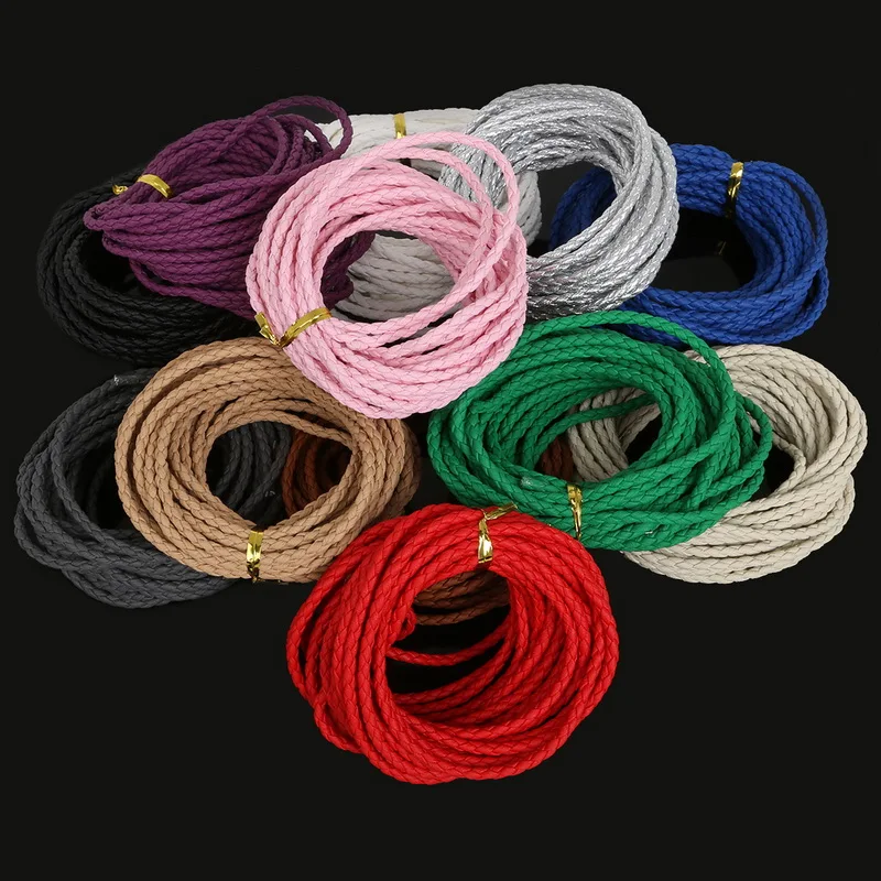 Round Braided PU Leather Cord Rope String Faux Leather Cord 3mm 5meters/lot for DIY fashion Jewelry Necklace Bracelet Craft