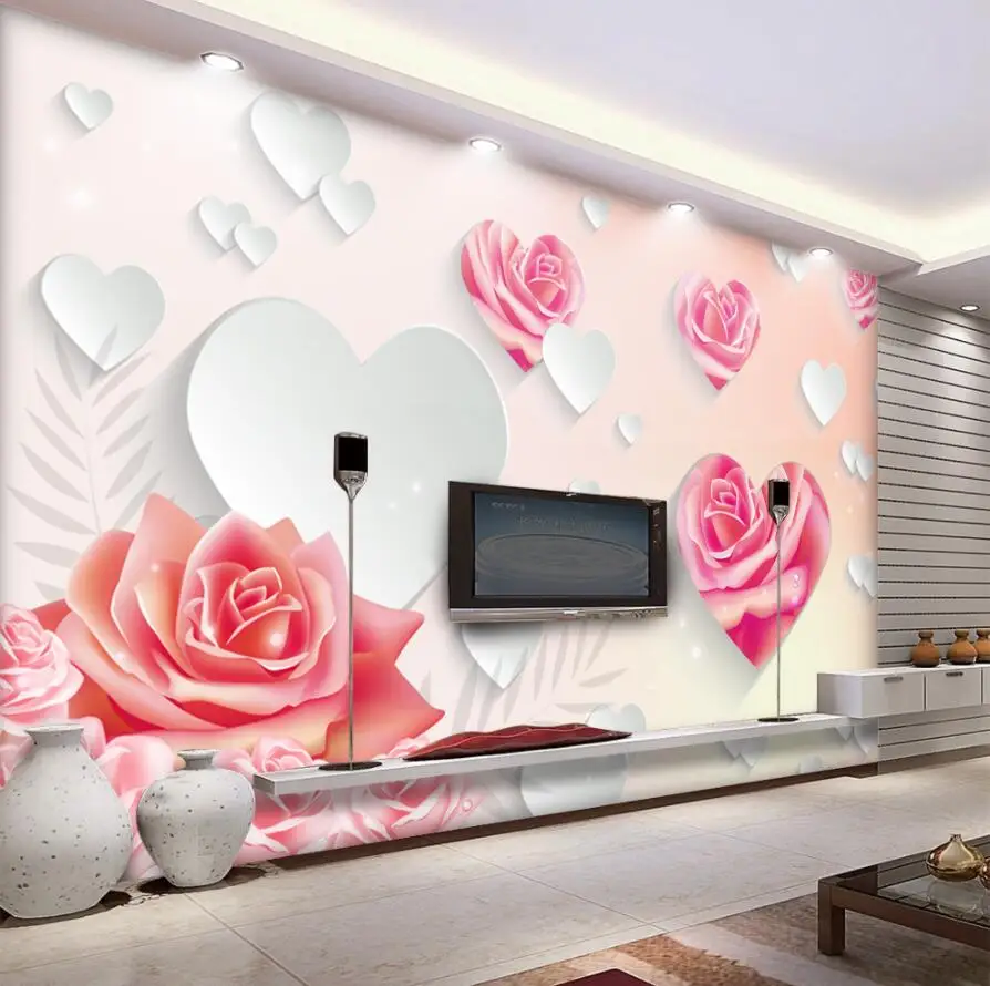 beibehang Custom wallpaper beautiful 3D rose stereo heart TV background wall living room bedroom background murals 3d wallpaper