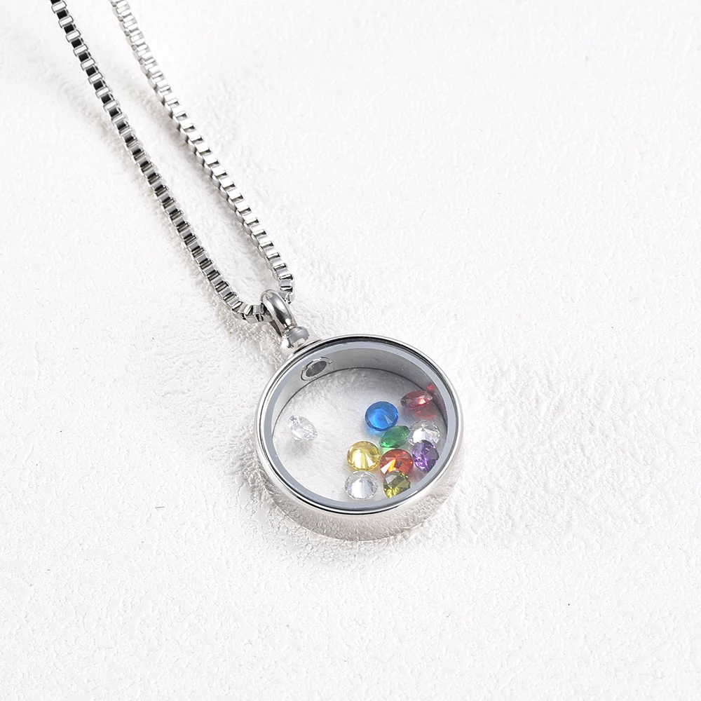 Floating Glass Locket Cremation Jewelry Memorial Urn Holds Lots More Ashes Necklace for Women Birthstone Zircons Include Pendant