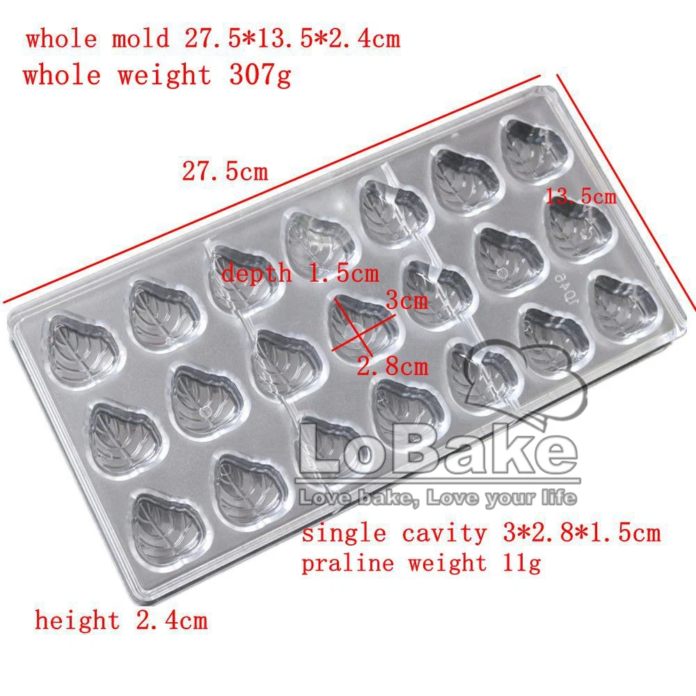 21 cavities short leaf shape PC Polycarbonate hard materials chocolate mold DIY candy cookie baking stuff