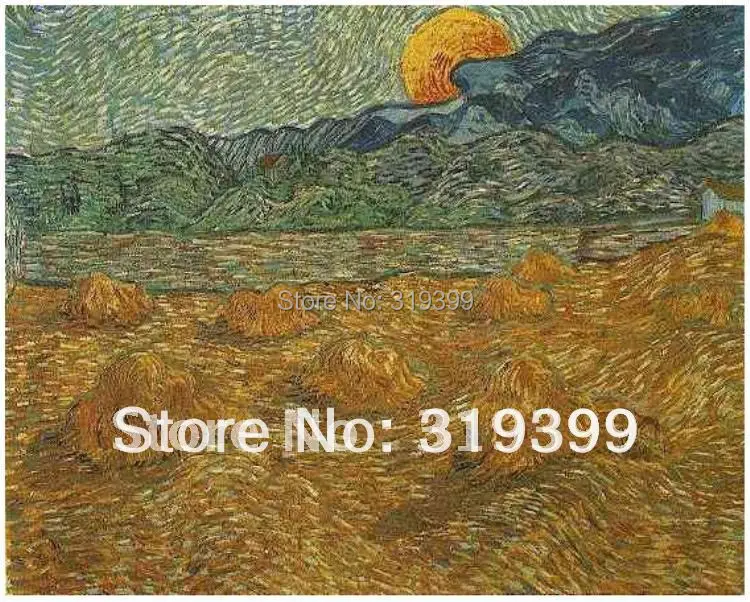 Linen Canvas Oil Painting Reproduction,Evening Landscape with Rising Moon by Vincent Van Gogh,100% handmade,Free DHLShipping