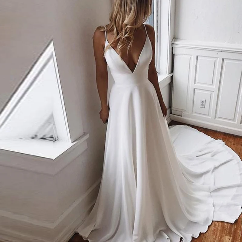 On Zhu Customized Vestido De Novia 2025 Playa V-neck Spaghetti Straps Wedding Dresses Beach A-line Bridal Gown robe mariage