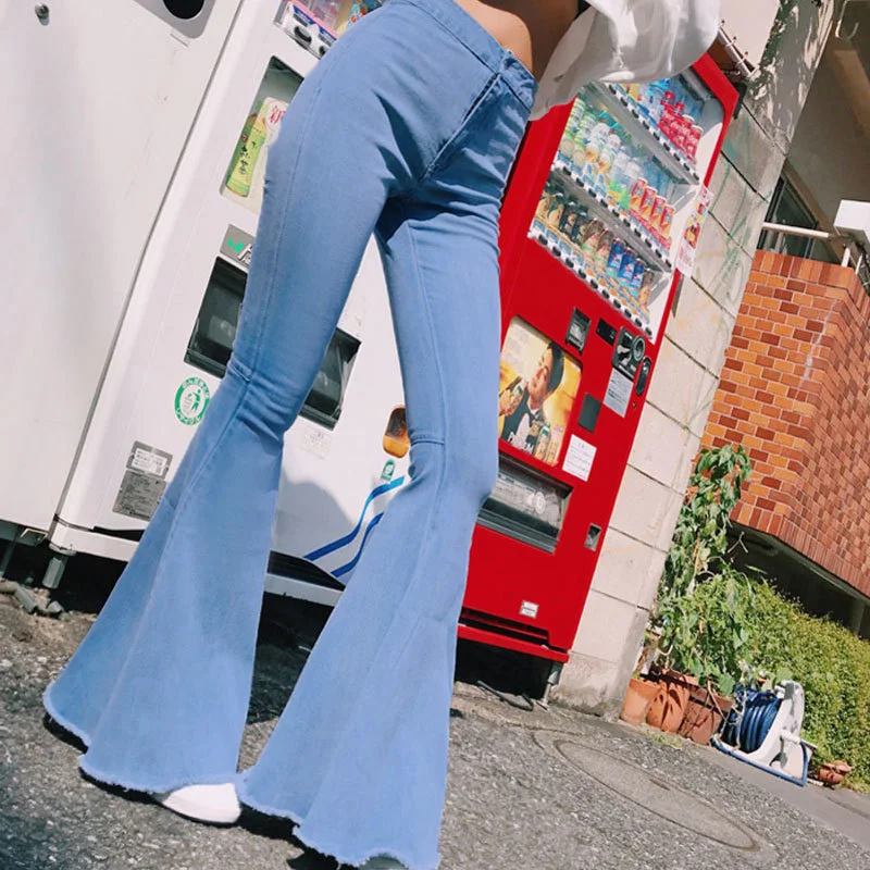 High Waist Flare Jeans Women Bell Bottom Denim Ladies Skinny Jeans Fashion Retro Female Wide Leg Pants Trousers Dropshipping