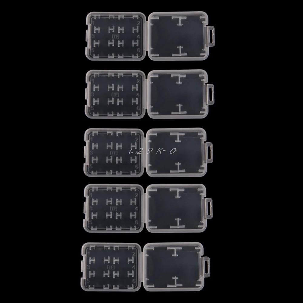 5PCS 8 in 1 Plastic Transparent Standard SD SDHC Memory Card Case Holder Box Storage