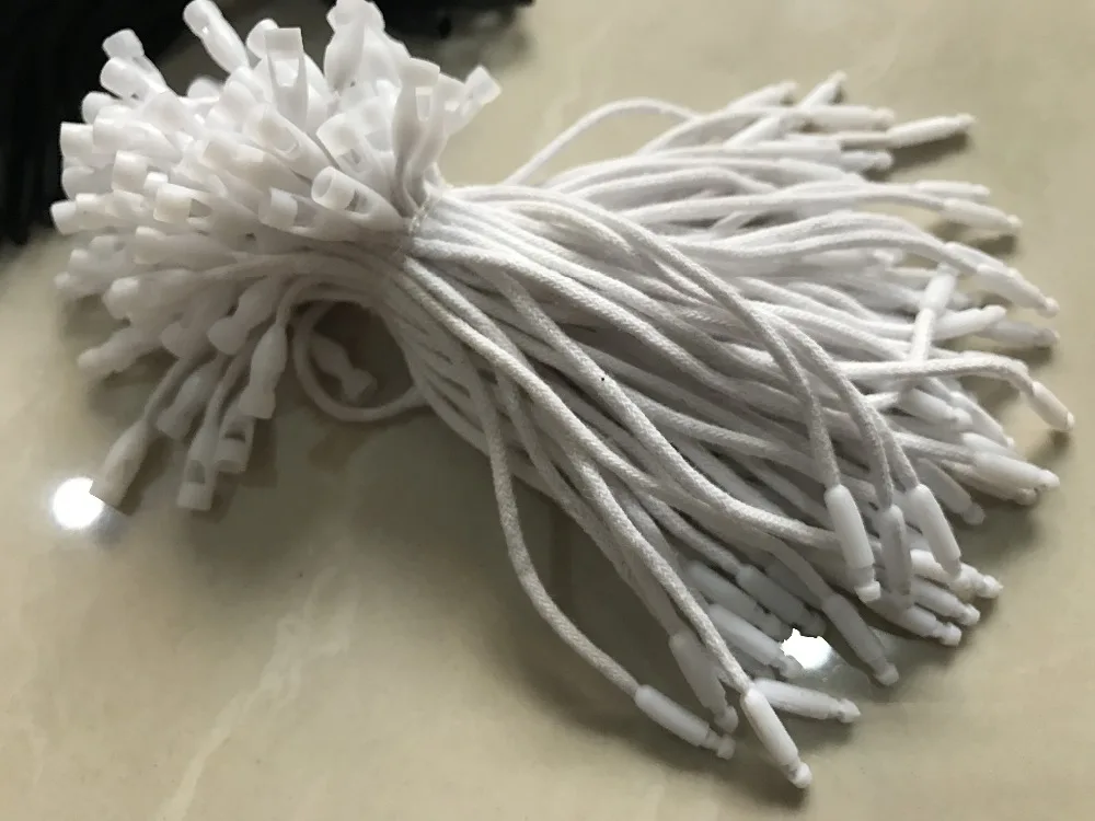 New in stock Good quality 10cm white cotton hang tag string for garment in apparel seal price plug Loop lock cord bullet head