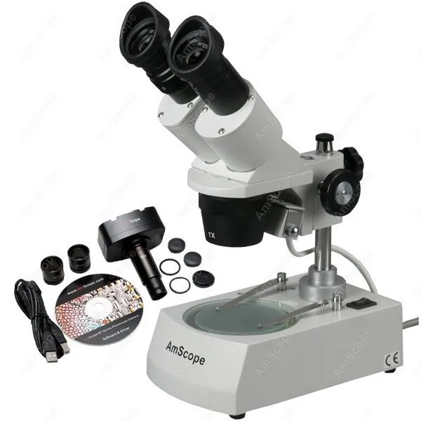 Binocular Stereo Coin Microscope--AmScope Supplies 10X-30X Binocular Stereo Coin Microscope + 1.3MP USB Camera