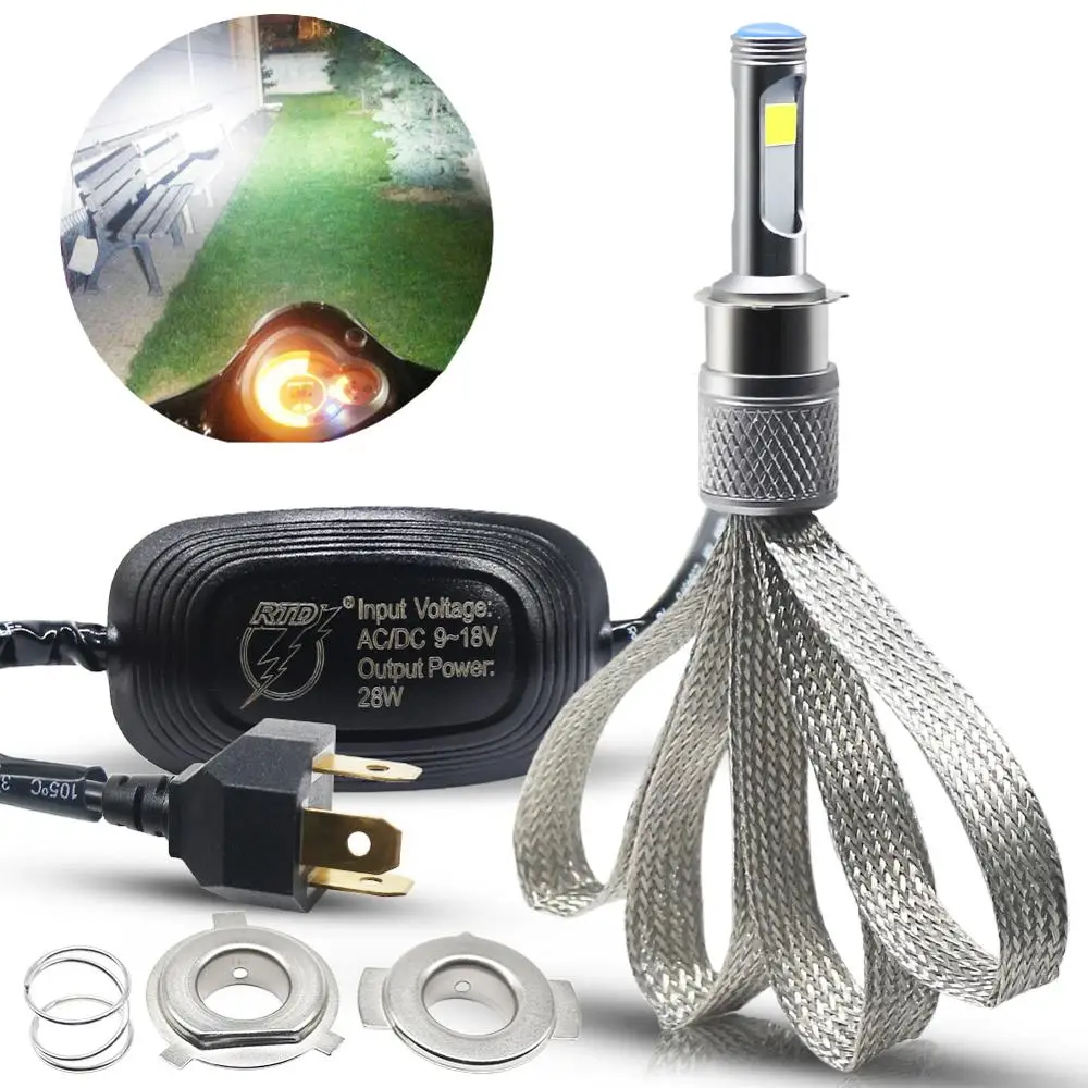 H4 LED Headlight Motorcycle Light Bulb 28W COB Chip LED Motorcycle Headlight AC/DC 9-18V Universal Motorbike Scooter Headlamp