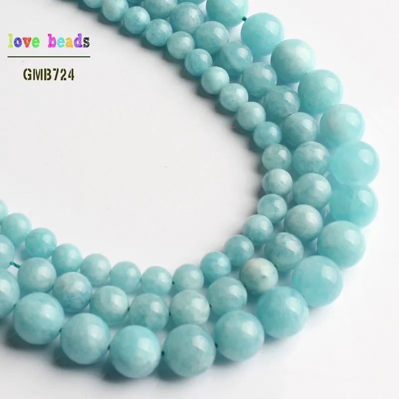 Natural Aquamarines Bead Round Loose Stone Beads for Jewelry Making Diy Bracelet 15\'\' Strand 6mm 8mm 10mm