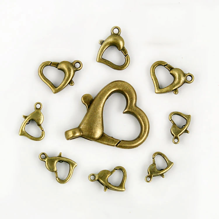 Новинка 2015, 5 различных размеров, бронзовые застежки в форме сердца, застежка для украшений, застежка для крючков