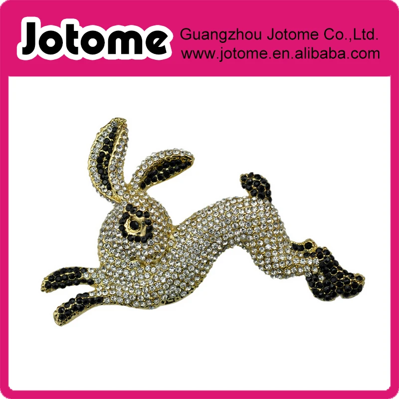 Gold Tone Iridescent Rhinestones Rabbit Bunny Hop Brooch Pin