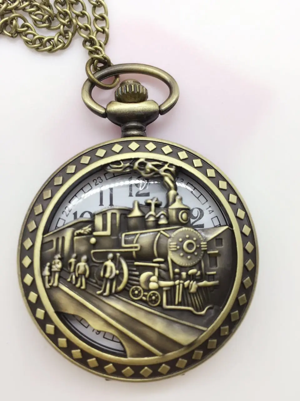 

PB286 New Arrive High Quality Antique Clock necklace chain Big Bronze Train Head Pocket Watch With Chain gift