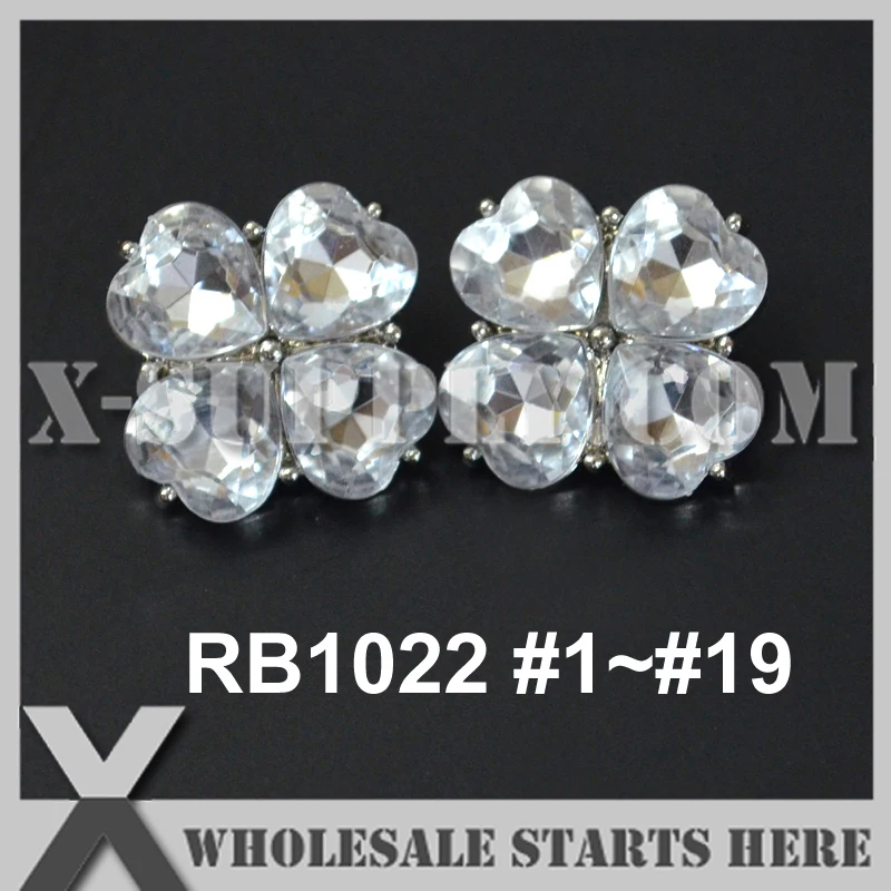 

Color Option: RB1022 #1~#19 / Heart Plastic Acrylic Diamond Button for Clothing,Flower Center/Silver Base/Wholesale