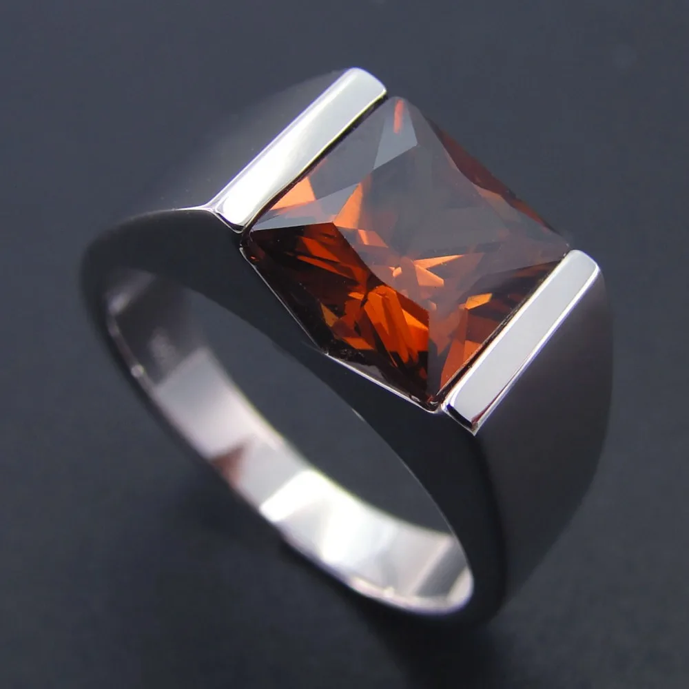 100% 925 Sterling Silver Men Ring Genuine Smoky Quartz Ring Wedding Jewelry Engagement Rings Men and Women Size 5/6/7/8/9/10/11