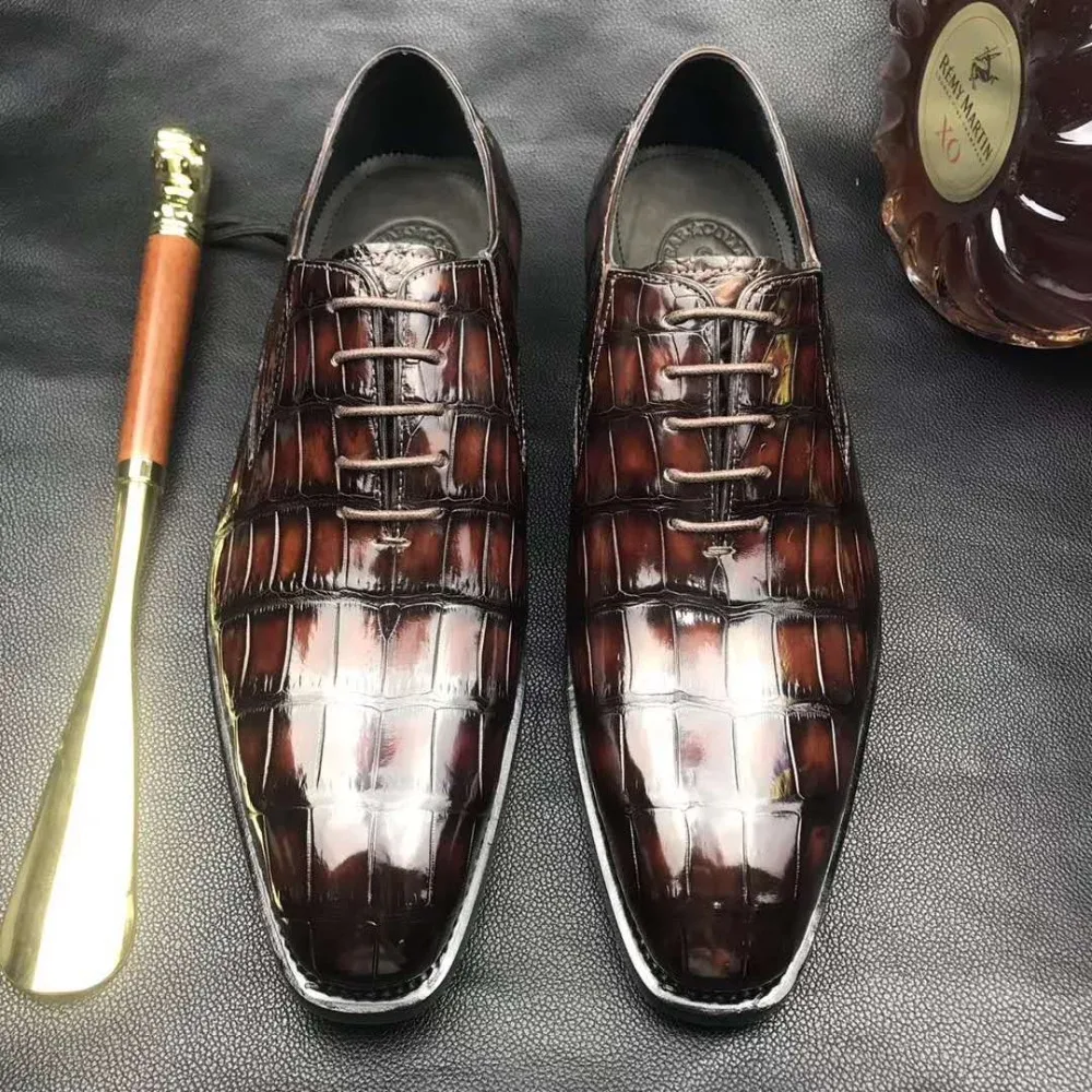 100% Genuine real crocodile belly skin shinny 2 colors leather men shoe durable solid crocodile skin men dress shoe official