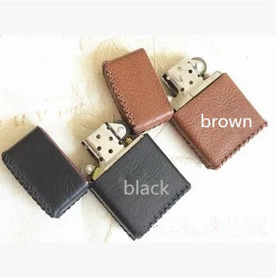 Pure leather hand - stitched Cigarette Lighter Holder Bag for flat Zippo Lighter Case Lighters leather sheath   no lighter