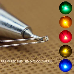 Evemodel 20pcs SMD LED 0402 Light Pre-wired PTFE Wire RED Yellow Green Blue Orange Warm Bright White T0402