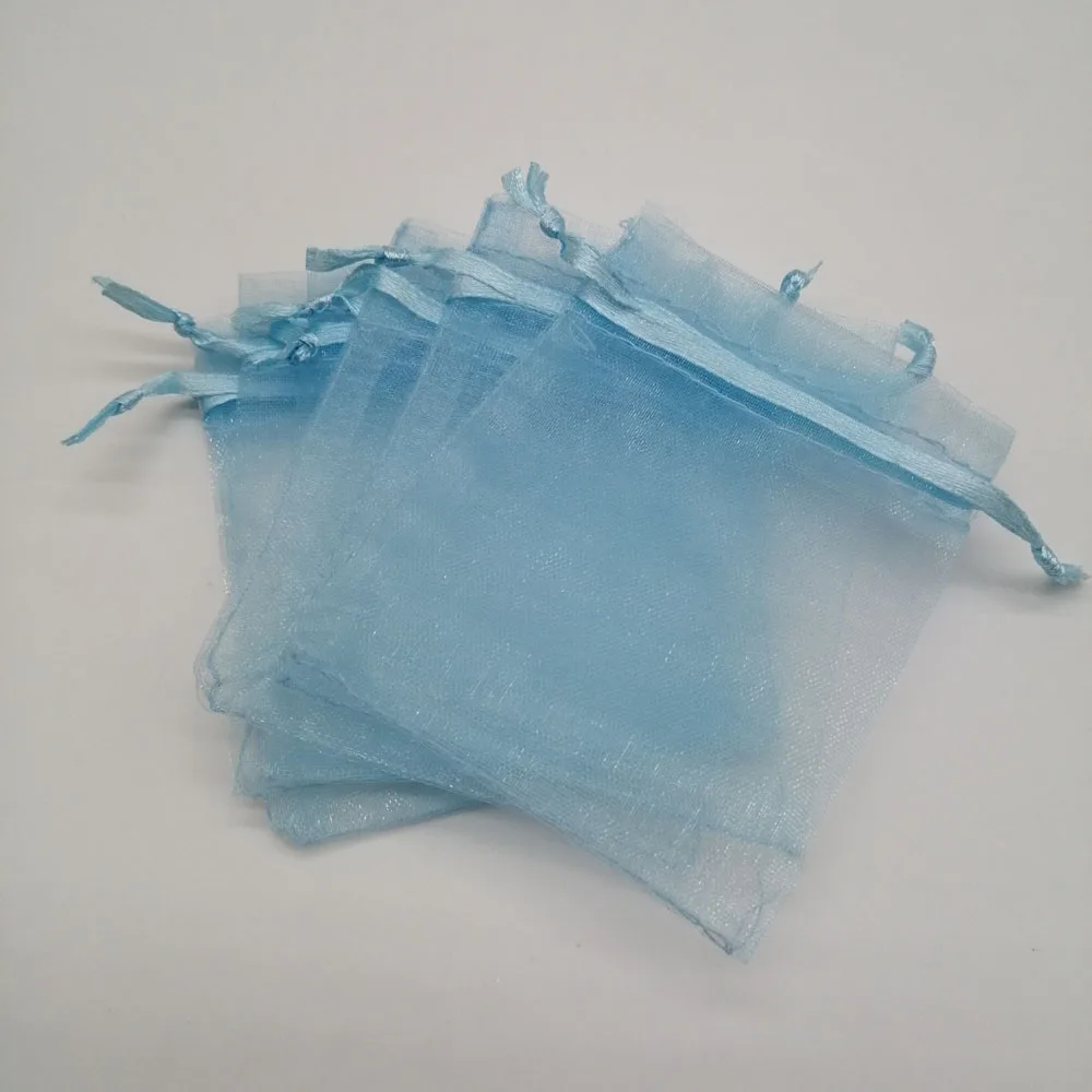 500pcs Organza-Bags Sky Blue Organza Gift Bags For Jewelry Packaging Display Christmas Wedding Jewelry Storage Drawstring Bag