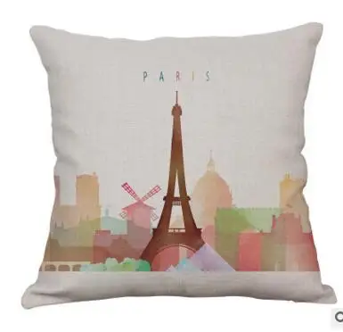 European city landscape printed cushion cover architecture cotton linen pillowcase waist pillow cover Paris Tower London Big Ben