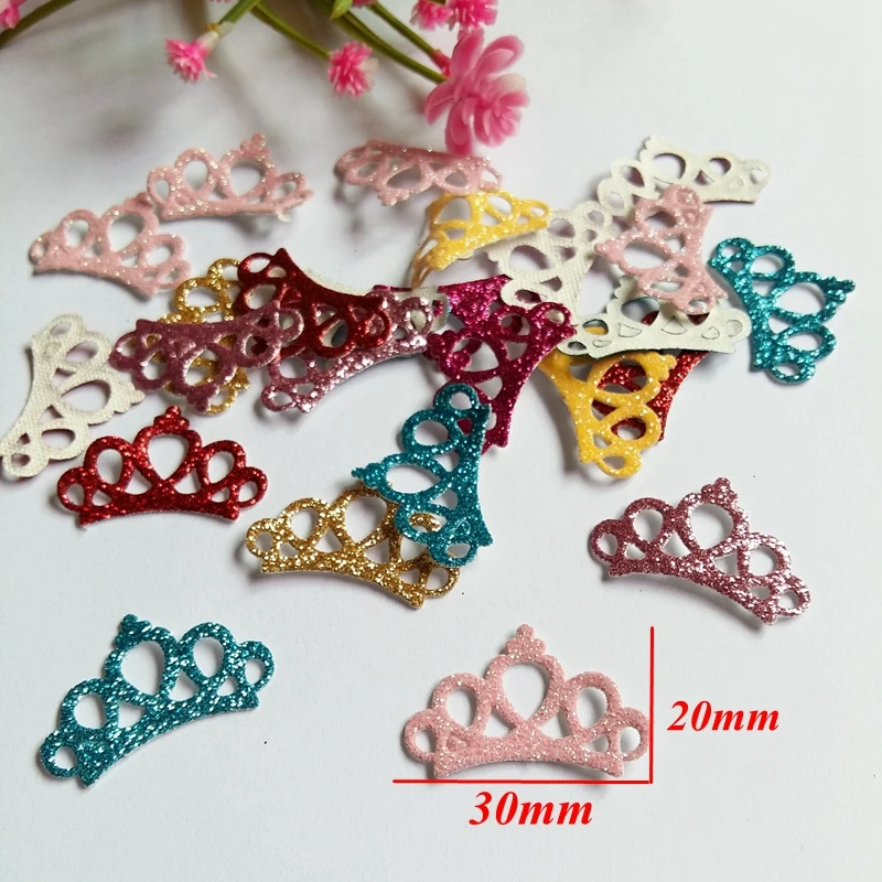 100pcs/lot Colored Glitter Crown patches for craft 20mm-30mm padded floral felt for DIY supplies Craft Decoration