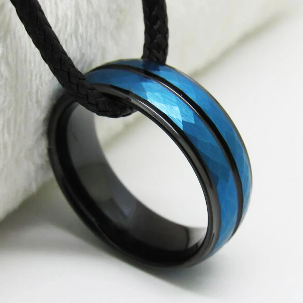 Womens Mens Black Blue Rings Tungsten Carbide Ring With Grooves Wedding Band Engagement Ring Comfort Fit Anniversary Gift Rings