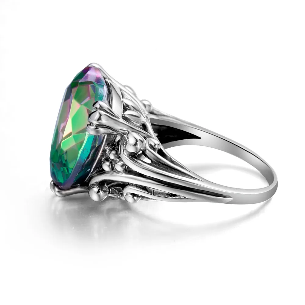 Romantyczny kształt serca 925 srebrny pierścień Rainbow mistyczny Topaz austriacki kryształowy pierścień dla kobiet w stylu Vintage biżuteria akcesoria — zdjęcie 5