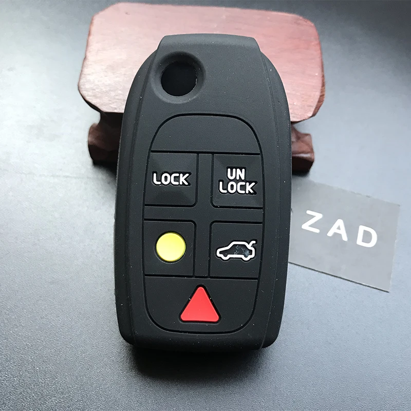 ZAD Silicone Rubber car Key Case Cover holder protect set for Volvo S80 S60 V70 XC70 XC90 D05 Folding Flip 5 buttons Remote key