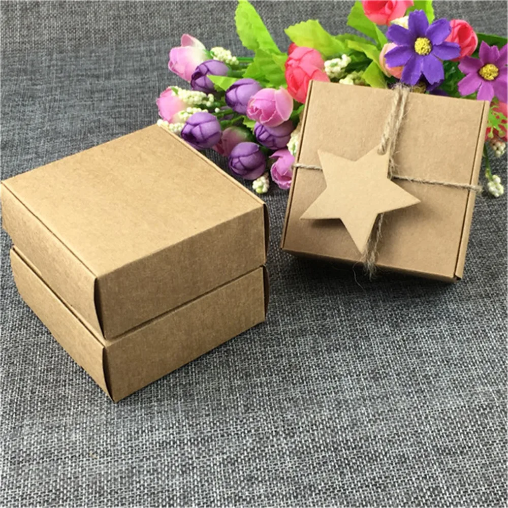 Fashion Jewelry Carrying Case With Pentagram Hang Tags Gift Boxes Blank Power 100PC/Lot Kraft paper Box Accept Custom Logo