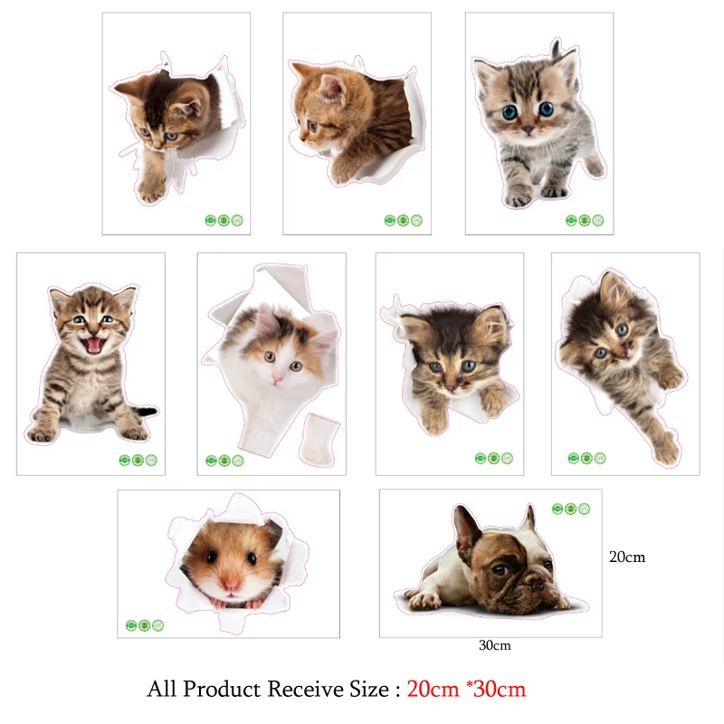 3D Cats Dogs Hamster Wall Sticker Bathroom For Home Decor Kids Room Cute Animal Vinyl Decal Art Poster Hole View Toilet Stickers