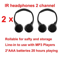 Auriculares inalámbricos infrarrojos para coche, audífonos estéreo plegables para interior y exterior, música, TV, 2