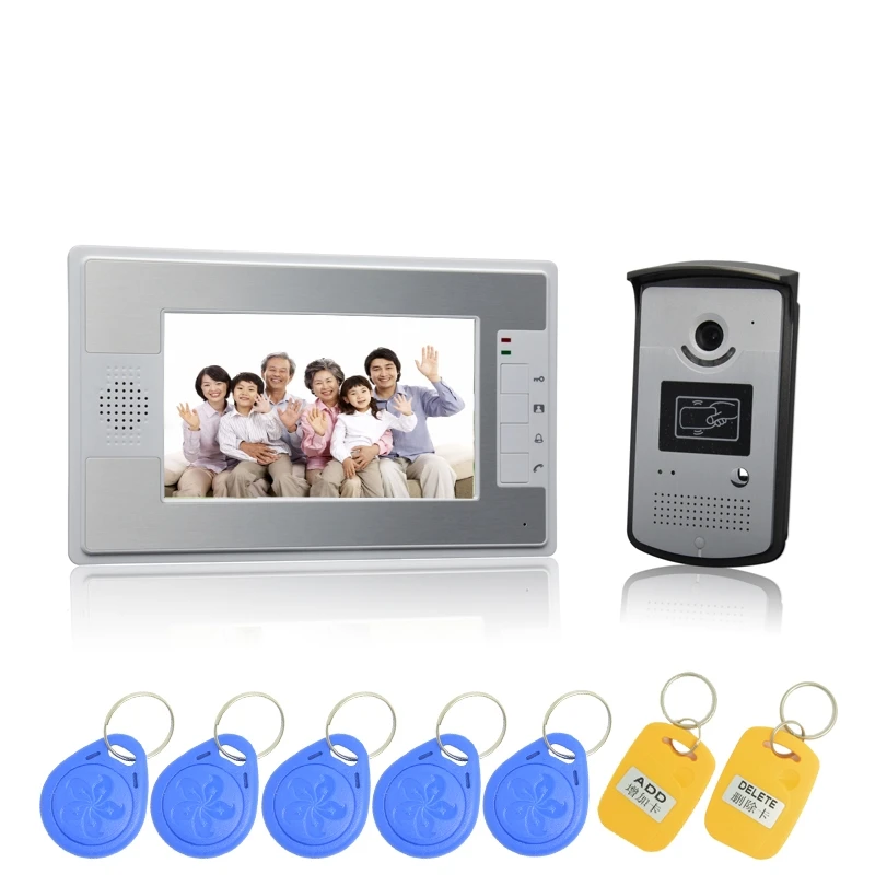 

(1 set) HD 7 inch Colorful Display Aluminium Case One To One Video door phone System RFID Card Unlock Wired Intercom camera