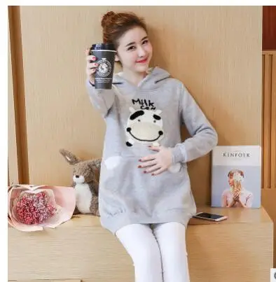 Sweet Maternitcoat Cartoon Maternity Hoodies Thicken Warm Sweatshirt for Pregnant Women Autumn Winter Hooded Pregnancy Pullovers