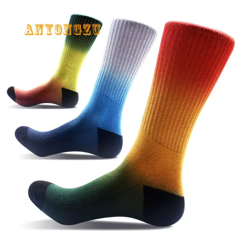 Autumn And Winter Men's Stocking Feet Sole Thicken Creative Sweat-absorbent Breathable Gradient Rainbow Color Stocking 6pair/lot