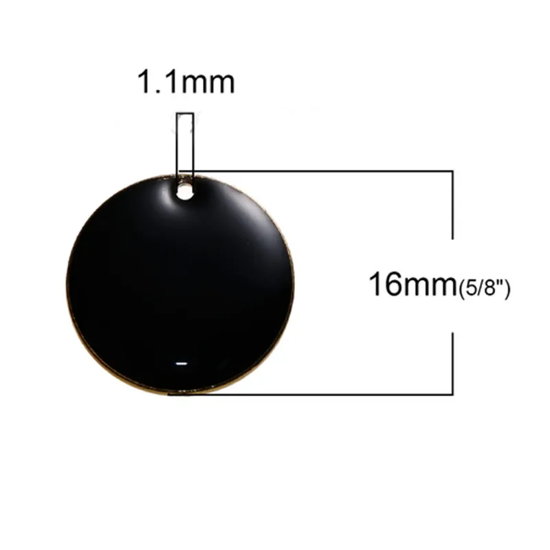 DoreenBeads Fashion Copper Enamelled Sequins Pendant Charms Round Unplated Black Enamel Jewelry DIY Findings 16mm Dia, 5 PCs