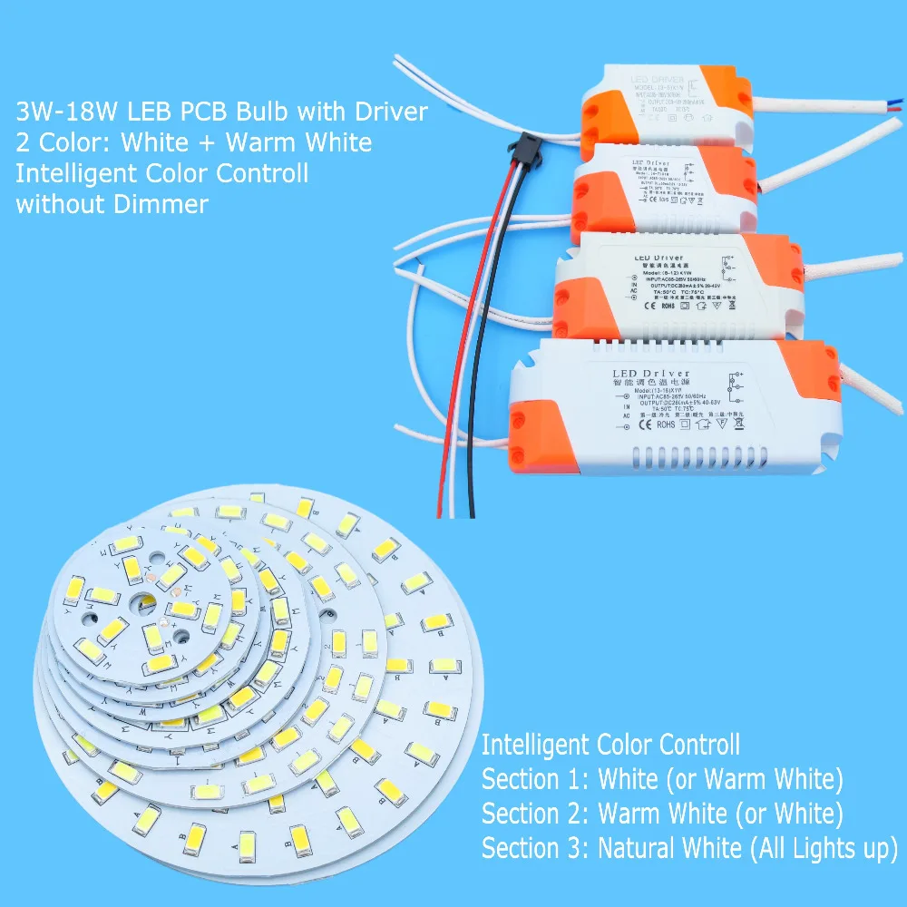 Sectional Dimming SMD5730 LED PCB 3W 5W 6W 7W 9W 12W 15W 18W White Warm White Light Source with LED Driver