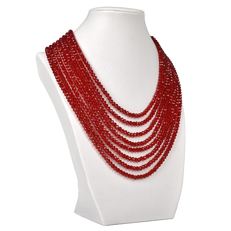 Faceted 4*6mm Red multi-layer cutting Glass Crystal Fit Manual diy necklace 17-25inch for Female Wholesale H220