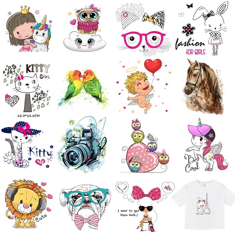 Unicorn Iron Patch Heat Transfer Sticker Boy Girl Clothes Fashion Diy Animals Patch T-shirt Vinyl Patch Applique Stripes Dress E