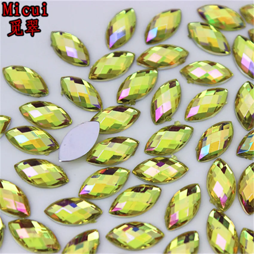 Micui 100PCS 5*10mm Crystal AB Acrylic Rhinestones Horse Eye Flat Back Nail Rhinestone 3D Non HotFix Nail Art Decoration MC366