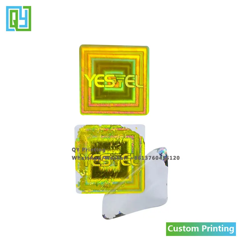 10000pcs 12x12mm Free Shipping Custom Printed Laser Hologram Golden Foil 3D Holographic Security Label Logo Name Brand Mark Seal