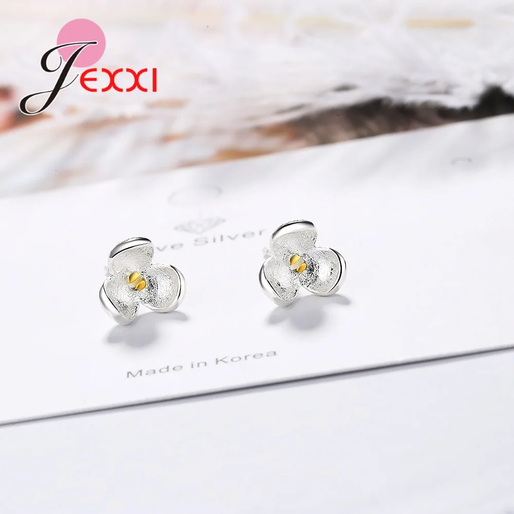 New Fashion Romantic Three-petal Flower Ear Nail Rhinestone Stud Earrings For Women Jewelry brincos bijoux