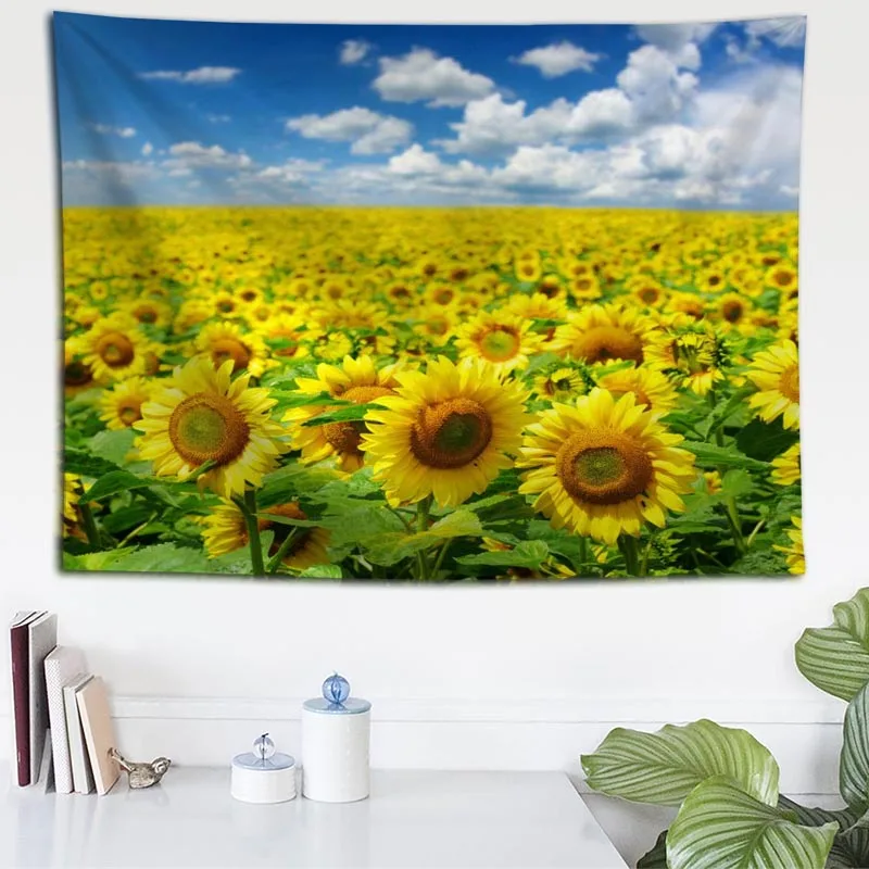 Fabric Valance Tapestry Wall Hanging Custom Flower Yellow Sunflower Bedroom Living Room Blanket Yoga Beach Towel Tablecloth