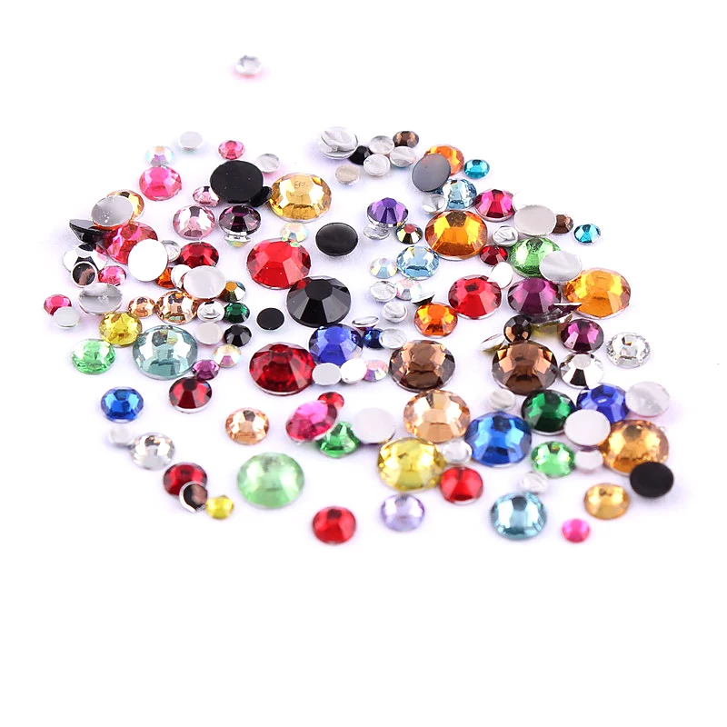 1000pcs  rhinestone resin Mix Color and Size Round Flatback Glue On Stones For DIY Nail Art