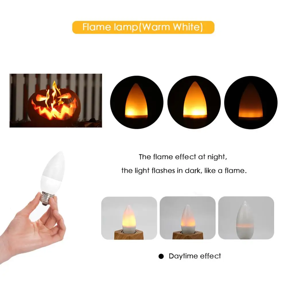 LED RGB Candle Lamp 3W E12 E14 E27 Flame Effect Fire Light AC 110V 220V Decor Yard Night light Flickering Emulation Lamparas