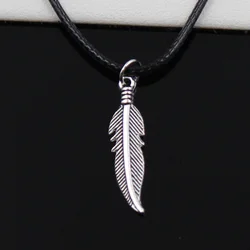 New Fashion Tibetan Silver Color Pendant Double Sided Feather Necklace Choker Black Leather Cord Factory Price Handmade Jewelry