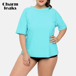 Charmleaks-Camiseta de manga corta para mujer, traje de baño de talla grande, protección UV, ropa de playa