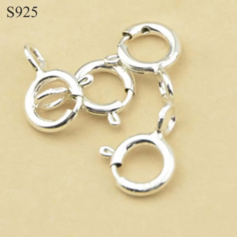 Genuine Real Pure Solid 925 Sterling Silver Round Spring Clasp Buckle With Open Ring Connector 5~10mm Jewelry Making Findings