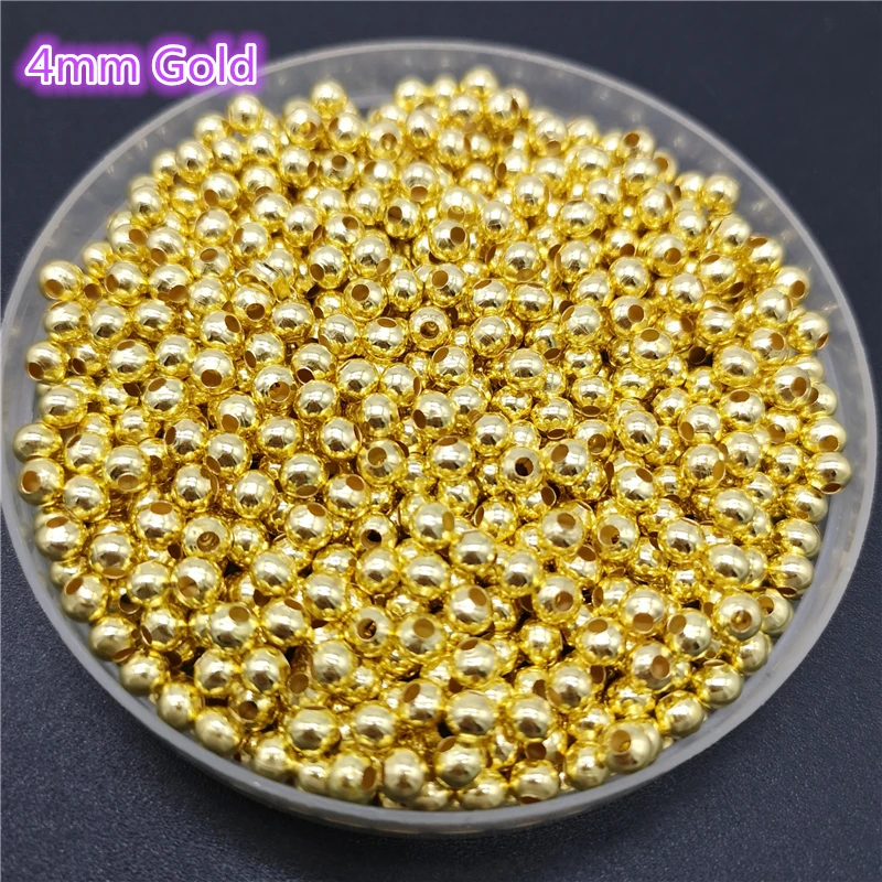 Five Sizes Gold Color Iron Metal Beads Jewelry Findings Diy  Smooth Ball Spacer  For  Making