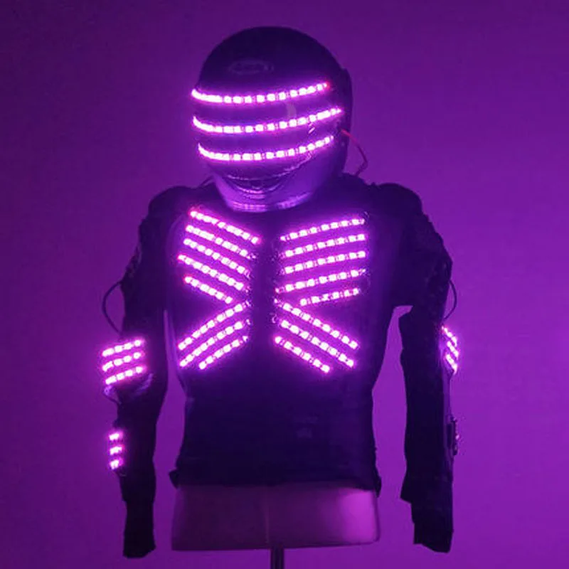 

DHL LED Jacket Colorful remote control luminous armor set men bar wine helmet LED lighting clothing stage costume