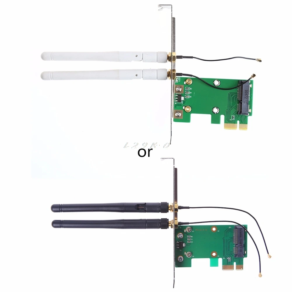 Mini PCI-E to PCI-E 1X Desktop Adapter Convertor with Two Antennas for Wireless Wifi Network Card