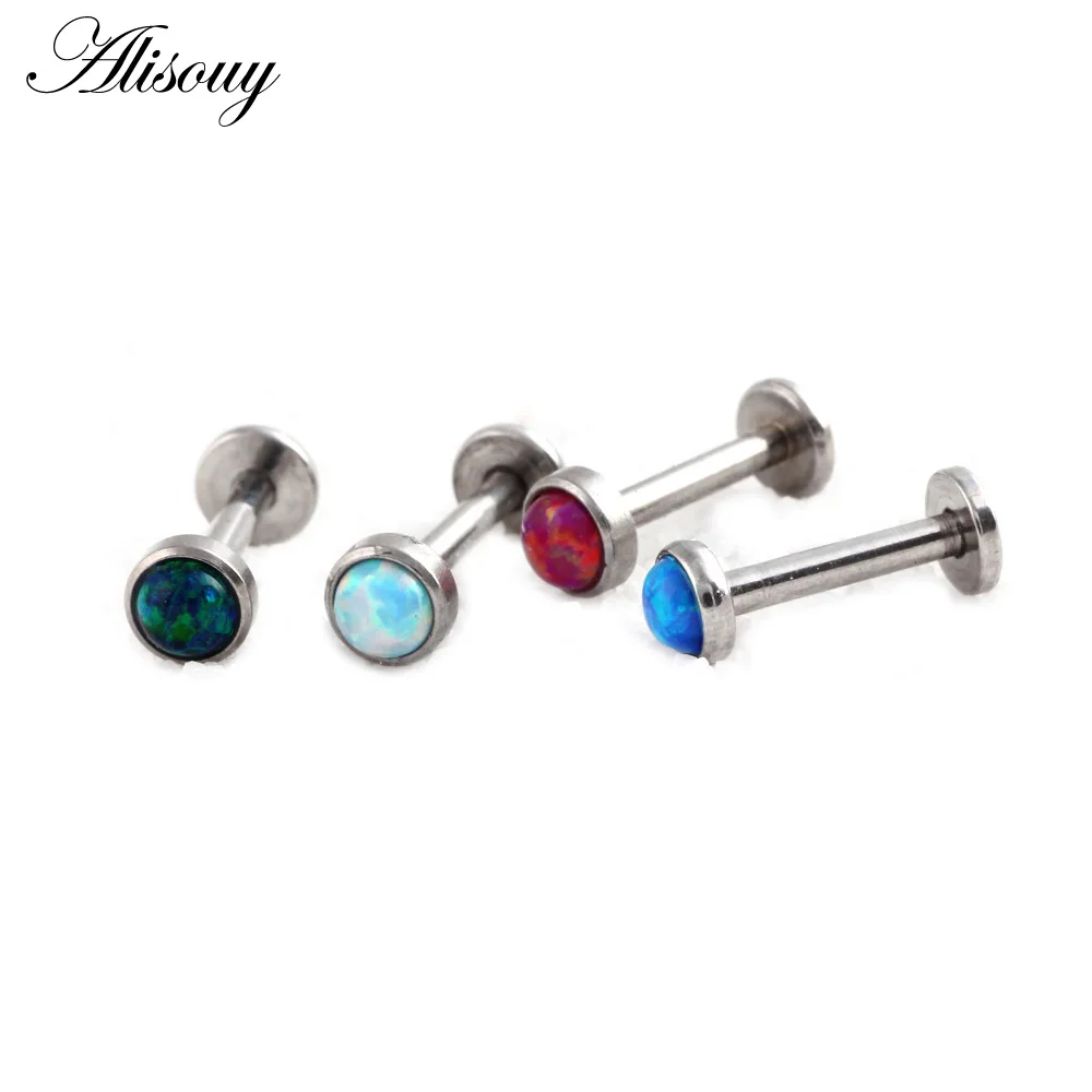 Alisouy 1 Pcs Opal Stone Labret Hiphop Lip Stud Ear Piercing Cartilage Tragus Helix Earring Nose Stud 16g Lip Ring Body Jewelry