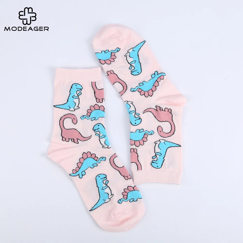 Modeager fashion casual Pink color Cute Animal Dinosaur Socks for Women Ladies Harajuku Funny Japan Kawaii Women Socks